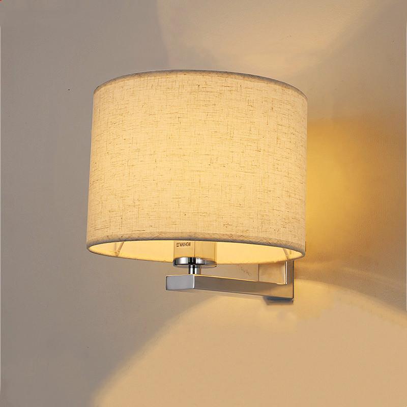 Moderne LED Vegglampe med E27 Pære Rund Stoffskjerm Vegglamper Innendørs Belysning for Hotell Soverom Nattbord Hjemmedekorasjon
