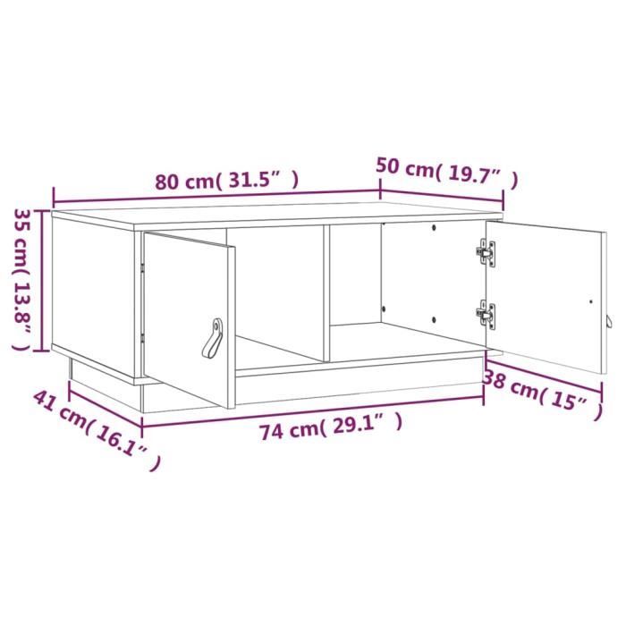 VidaXL Table basse Gris 80x50x35 cm Bois massif de pin 818252