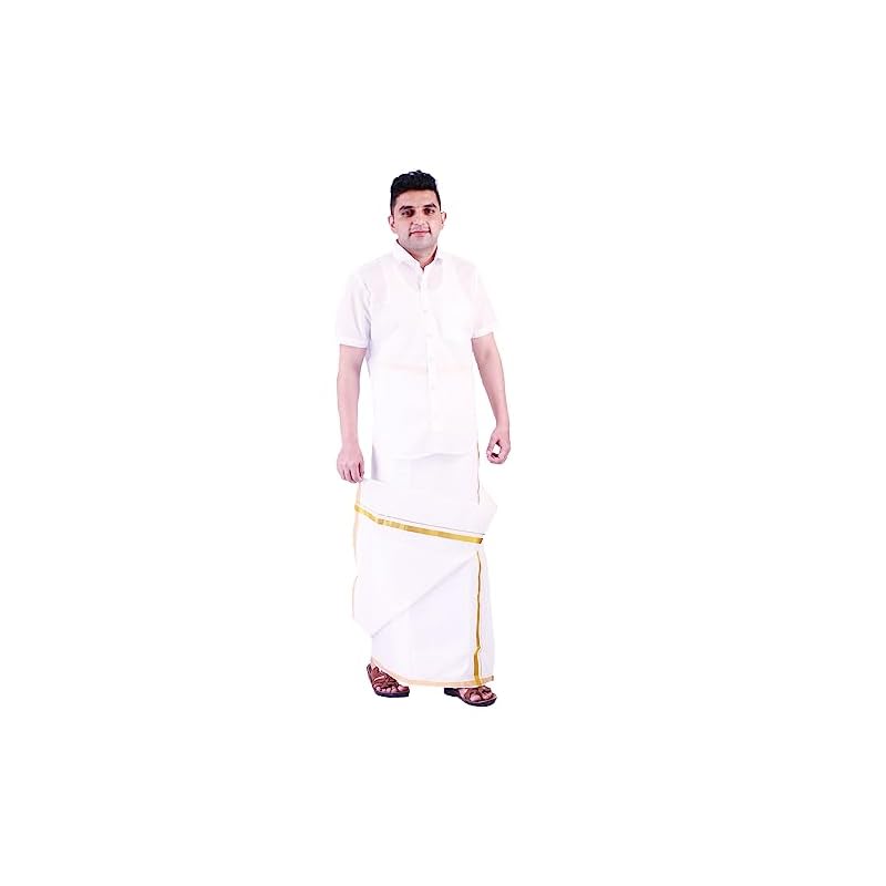 Prakasam Cotton Men' Combed Cotton Finer Quality Double Dhoti ( Mulam) .80Mtrs/ Double Dhoti With Jari Border