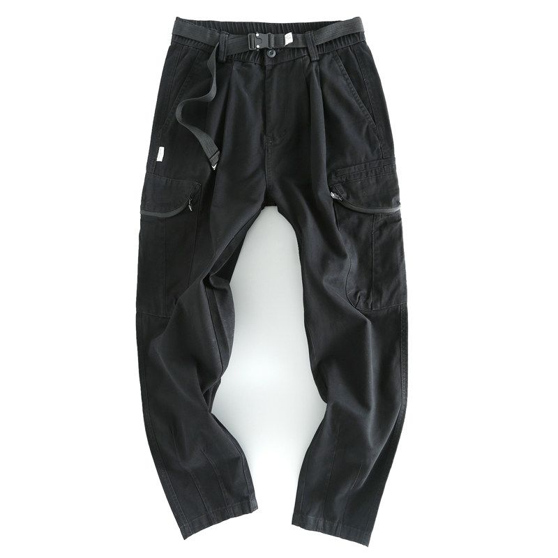 Export Tail Single American Cattle Goods Cargo Pants Men s Label Cutting Casual Pants Elastic Waist Trendy Multi-Pocket Jogger Pants Pants Men Black XL