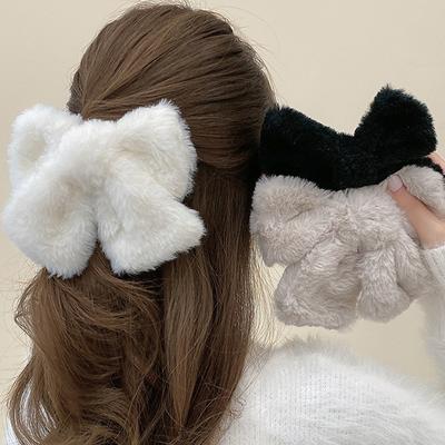 Plush Bowknot Hairpin Women Korean Simple Solid Color Bow Hair Clips Large Barrette For Girls Hair Accessories