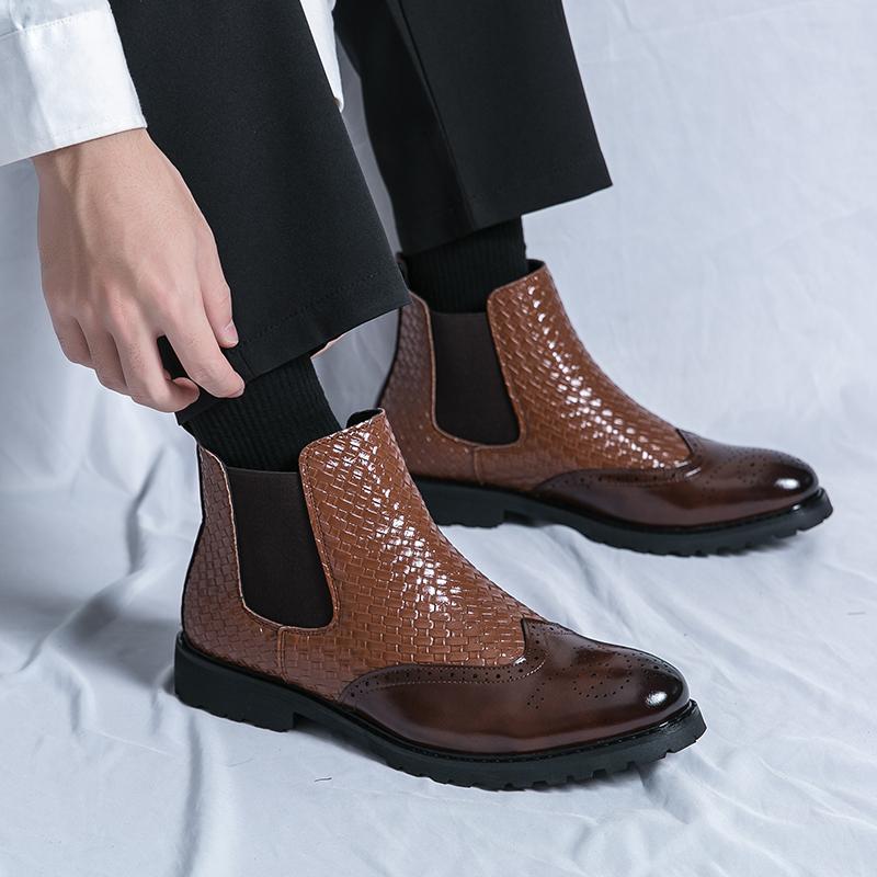 Golden Sapling Fashion Men's Boots Patchwork Leather Brogue Shoes Casual Business Chelsea Boot Leisure Party Men Formal Shoes