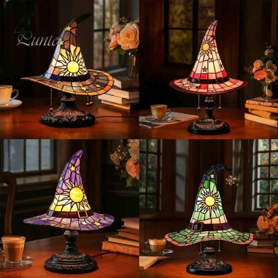 Witch Hat Lamp LED Night Light Soft Glow Battery Powered Handmade Gothic Wizard Hat Shape Light Bedside Lamp Decoration