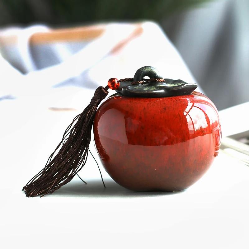 Chinese-style Ceramic Simulation Persimmon Tea Cans Household Portable Mini Cans Gradient Color Tin Foil Sealed Storage Cans