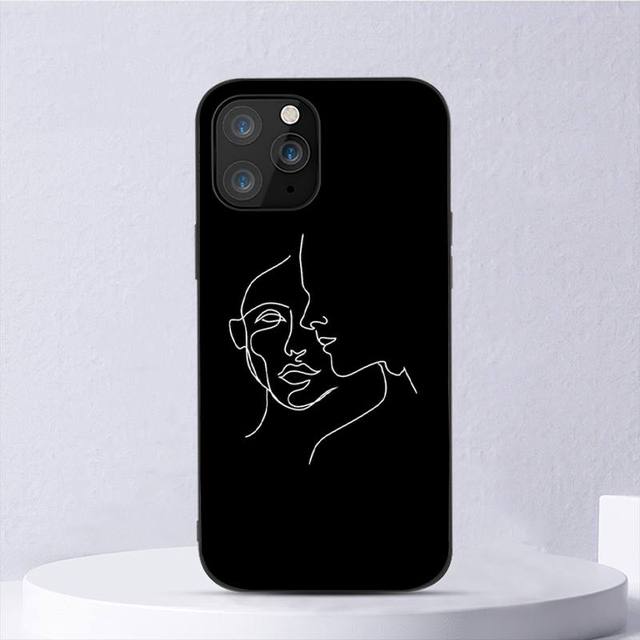 Abstract Face Couple Drawing Line Phone Case For Iphone 11 12 Mini 13 14 Pro Xs Max X 8 7 6s Plus 5 Se Xr Shell