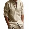 2026 Spring and Autumn Linen Shirt, Long Sleeve, Stand Collar, Breathable, Casual, Versatile Men's Shirt