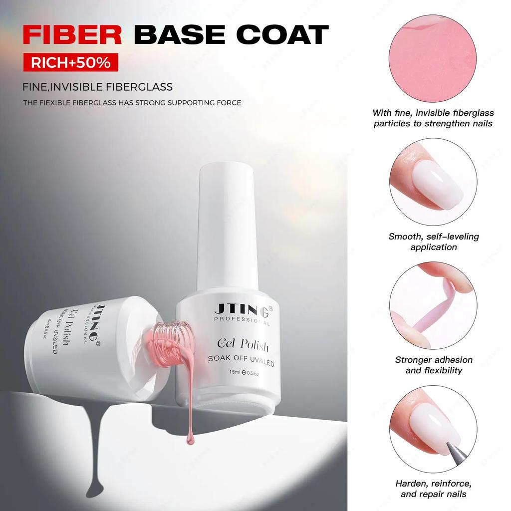 JTING Factory Professional Fiber Base Coat 6colors Nude pink Base Coat Gel Polish OEM Free Design Private Label Gel Nail Polish
