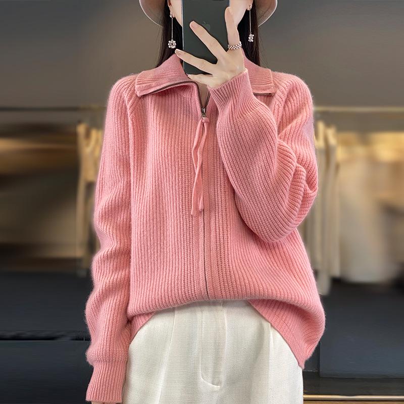 Women's Autumn/Winter 100% Wool Zipper Cardigan Coat