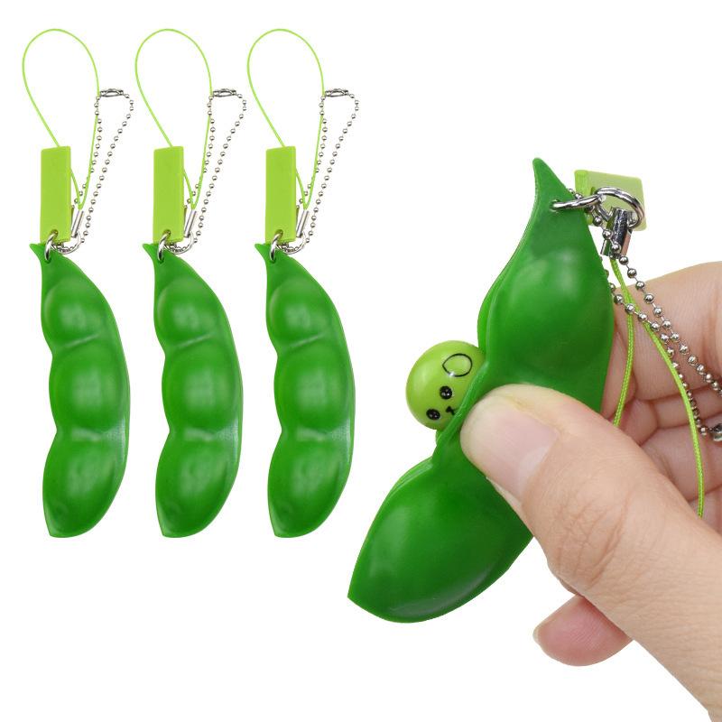 3pcs Fidget Toys Pack Portachiavi Decompression Edamame Toys Squishy Squeeze Peas Beans Keychain Stress Adult Toy Key chain