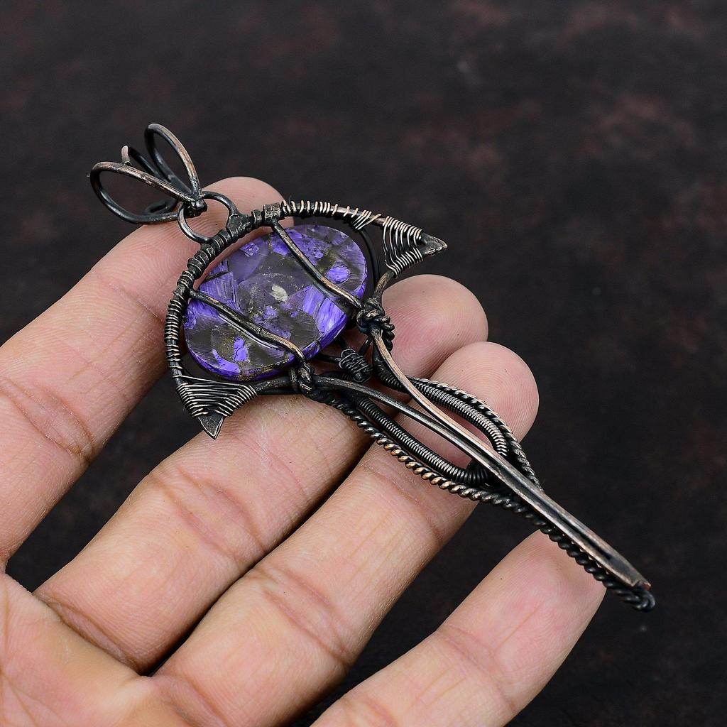 Copper Charoite Pendant Copper Wire Wrapped Pendant Natural Gemstone Pendant Handmade Designer Pendant Wonderful Copper Jewelry Gift For Her