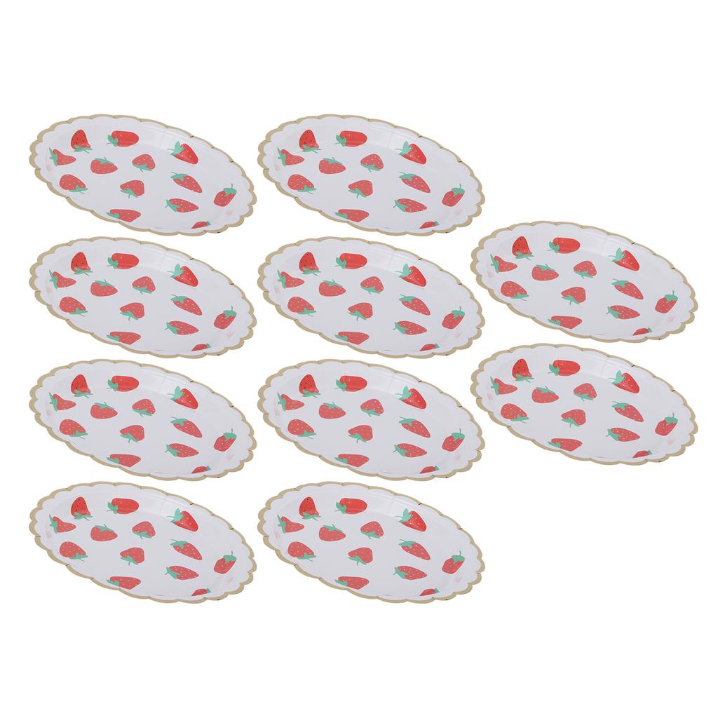 10Pcs Party Tableware Disposable Strawberry Pattern Tableware Set for Birthday Parties Seaside