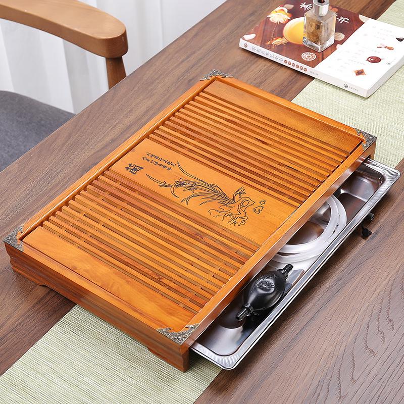 Rectangular Wooden Gongfu Tea Tray with Drainage