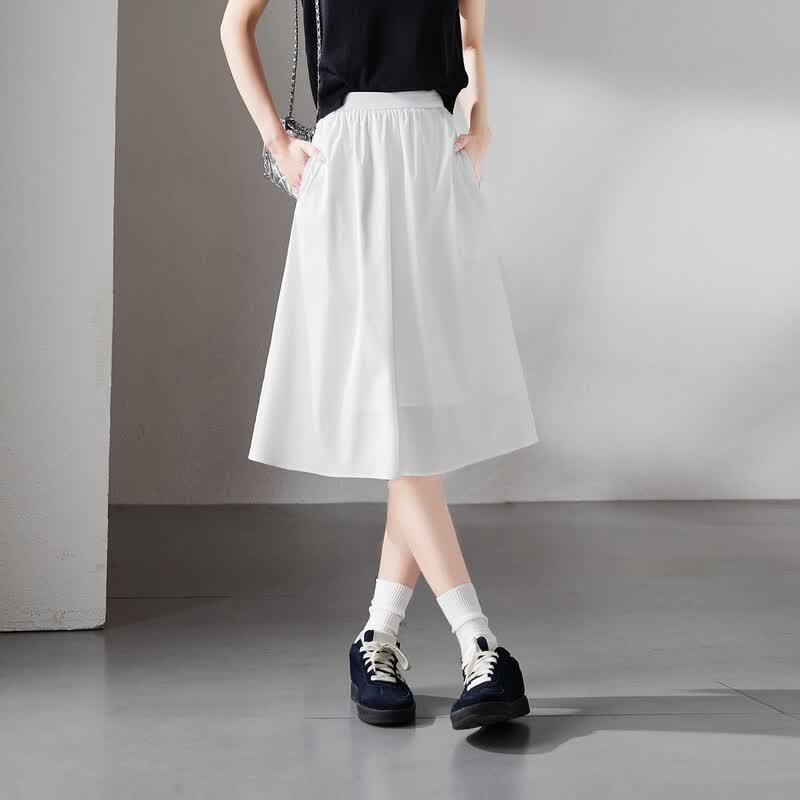 SOFSIL 2026 Summer Elegant A-Line Silk Blend Midi Skirt 28/L