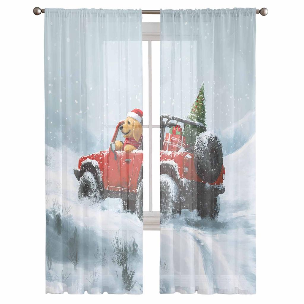 Weihnachten Winter Goldene Haarvorhänge für Wohnzimmer Schlafzimmer Heimdekoration Fenster Voile Tüll Vorhang Drapierungen