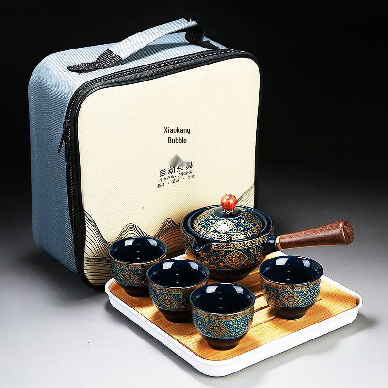 Portable Ceramic Travel Tea Set with Automatic Kung Fu Tea Maker - Business Gift