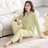 Women's Winter Coral Fleece Pajamas: Spring/Autumn Style, Plus Velvet Cardigan, Solid Color, Warm Sea Island Fleece Home Wear Set.