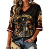 Women's Halloween Print V-Neck T-Shirt Casual Fashion Top