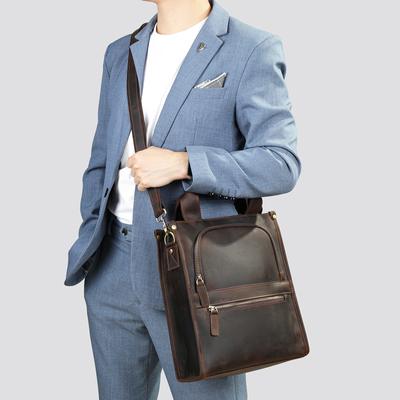 Crazy Horse Leather Men's Shoulder Bag Senior Sense Retro Crossbody Large Capacity Head Layer Cowhide Vertical Shoulder Handbag