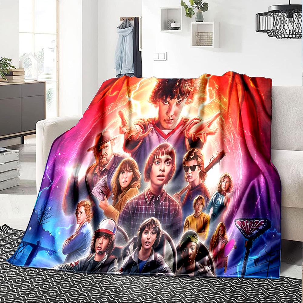 Stranger Eleven Upside Down Flannel Blanket, Soft Polyester, Modern Design, All-Season for Camping, Travel, Gifts for Holidays or Birthdays