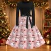 Women's Casual Christmas Print Long Sleeve Round Neck Slim Fit Flared Party Dress