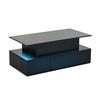 100*50*40cm Hebbbarer Couchtisch mit 4 Schubladen, Hochglanz Beistelltisch mit LED, Wohnzimmertisch mit verstecktem Stauraum, Schwarz, MDF