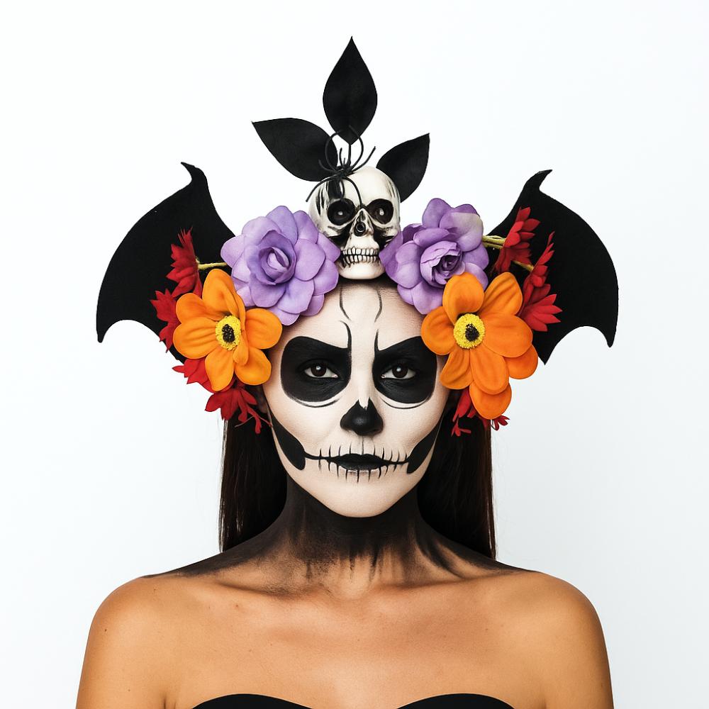 Dark Halloween Skull Headband Simulation Flowers Day of The Dead Headband Festive Decorations