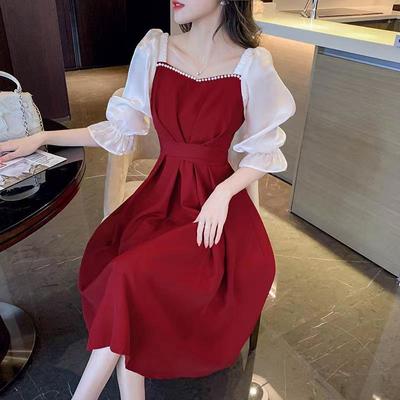 Women's French A-Line Summer Dress with Short Sleeves - Southeast Asian Sister Style, Gentle Waist, Medium Length