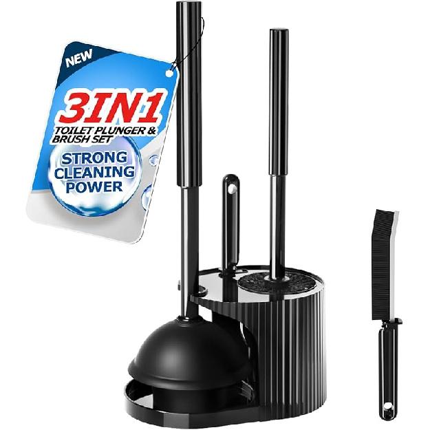 3 in 1 Toilet Brush and Plunger Set,Toilet Bowl Brush Plunger Set,Toilet Brush Plunger Combo,Cleaning Brush,Cleaning Supplies, Crevice Cleaning
