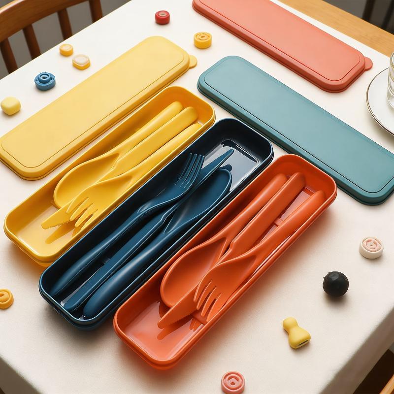 Wheat Straw Reusable Cutlery Set With Knife Fork Spoon And Storage Case Perfect For Office Lunch Outdoor Camping Picnic Travel