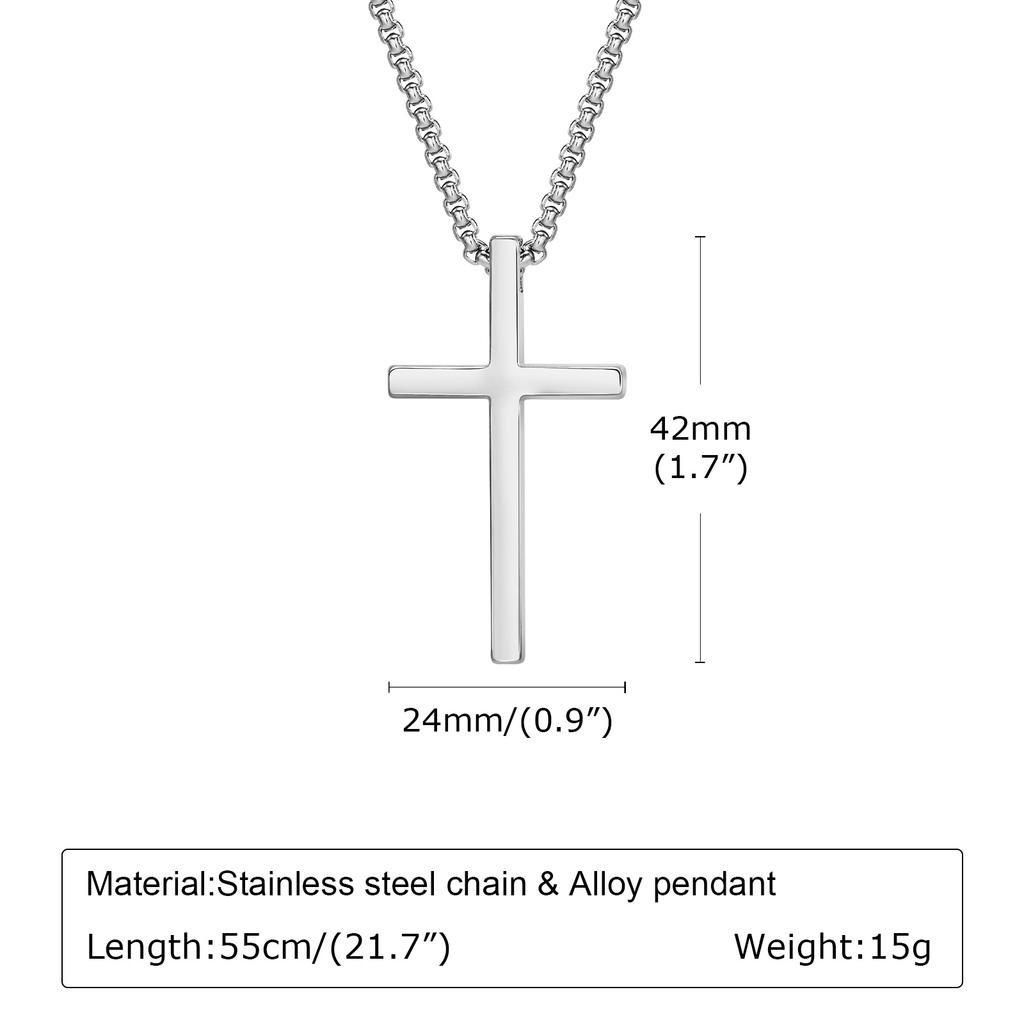 Stainless Steel Cross Pendant Necklace for Men Women, Unisex Simple Religion Necklace, Fashion Jewelry Chain Length 60cm/55cm