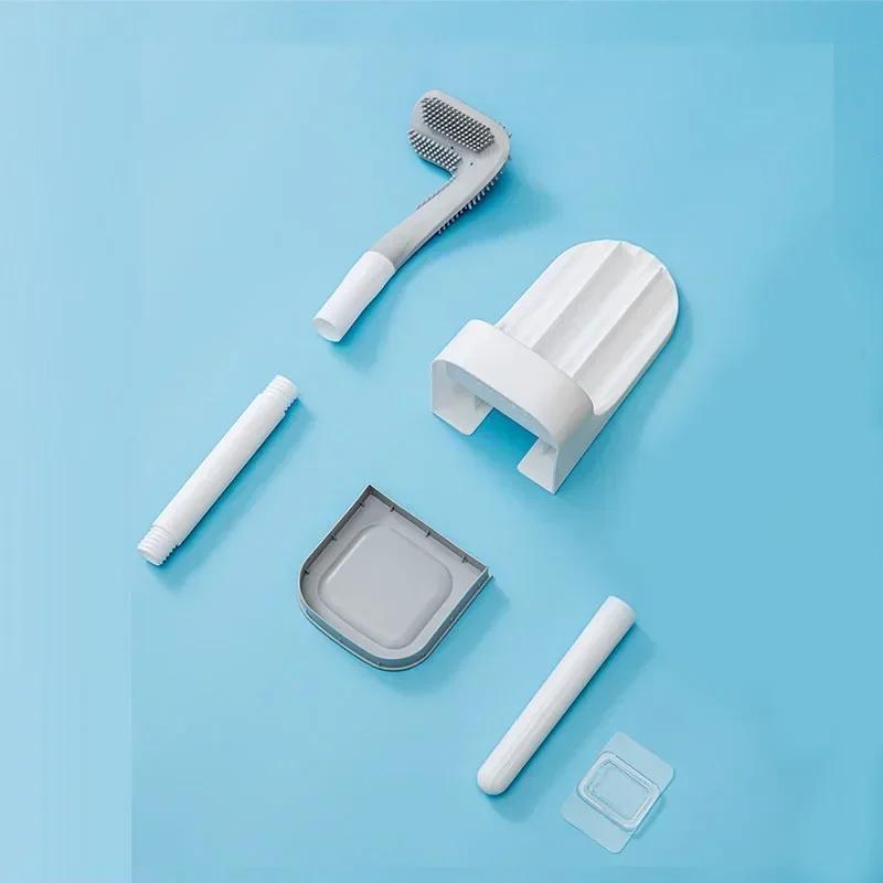 Scopino per WC con setole in silicone e porta scopino per l'asciugatura, per riporre e organizzare il bagno, strumento per la pulizia del bagno, accessori per WC