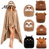 Cozy Gift for Her Halloween Wearable Blanket Hoodie, Hooded Highland Cow Cape, Soft Lightweight Fleece Cape Plush Sloth Black Cat Cloak Women
