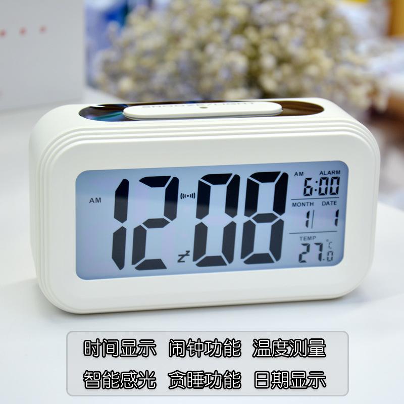 New electronic alarm clock Children's silent walking time LED intelligent photosensitive large-screen digital display luminous student wake-up alarm