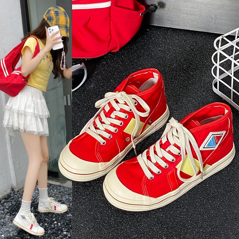 Retro popular canvas shoes women's 2025 summer new lightweight soft-soled versatile breathable color matching lace-up sports shoes
