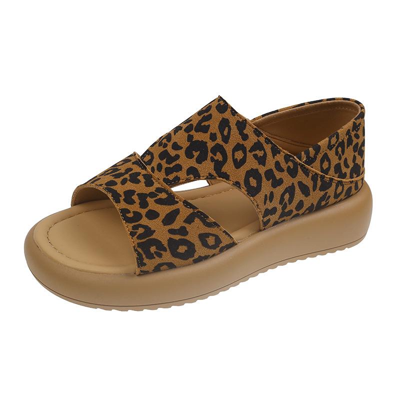 

Summer new women s shoes open-toed sandals mid-heel platform leopard print sandals women 40 цветной печати леопарда
