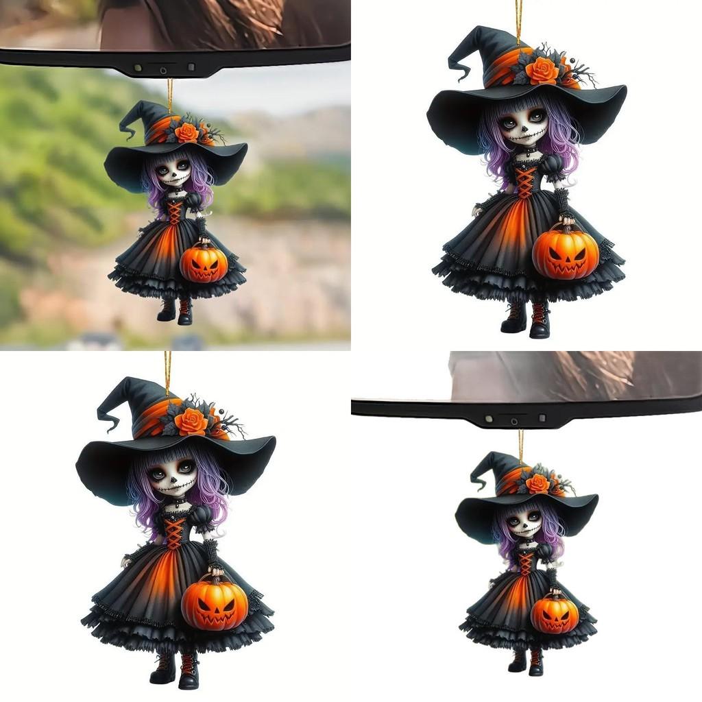 Car Interior Decor Acrylic Cute Witch Mirror Pendant Christmas Tree Ornament