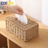 New Woven Tissue Box Imitation Rattan Woven Grass Tissue Storage Box Luxury Tissue Paper Holder Home Living RoomTable Decoration