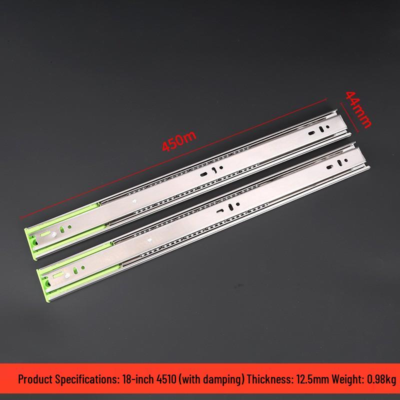 Guwanjia Geräuschdämpfende Schubladenschienen aus Edelstahl mit Stahlkugellauf für Küchenschränke, Push-Pull-Lackierung Pufferführungsschiene.