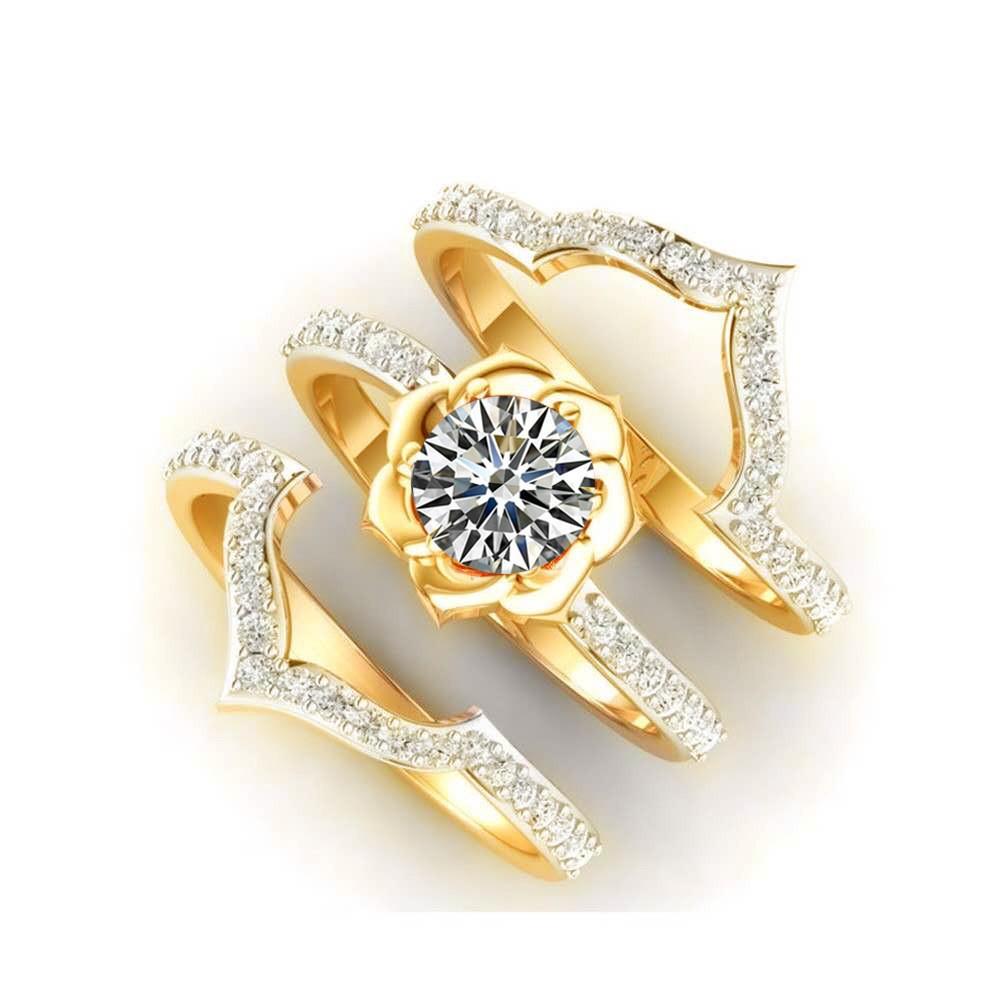 Wind Slightly Inlaid With Diamond Zircon Light Luxury Three-Piece Series Ring Ring