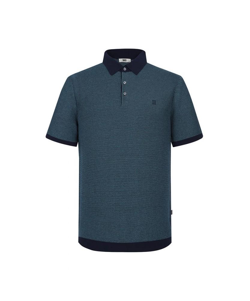 Dagseusyeocheu Two-Tone Jacquard Short Sleeve Collared Knit Navy_Dls1Swts105N1