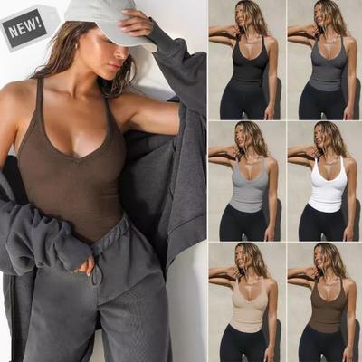 2024 Fashion Casual Knitted Vest Solid Color Sexy Slim Top Simple Elastic Inner Bottoming Shirt Women's Clothing