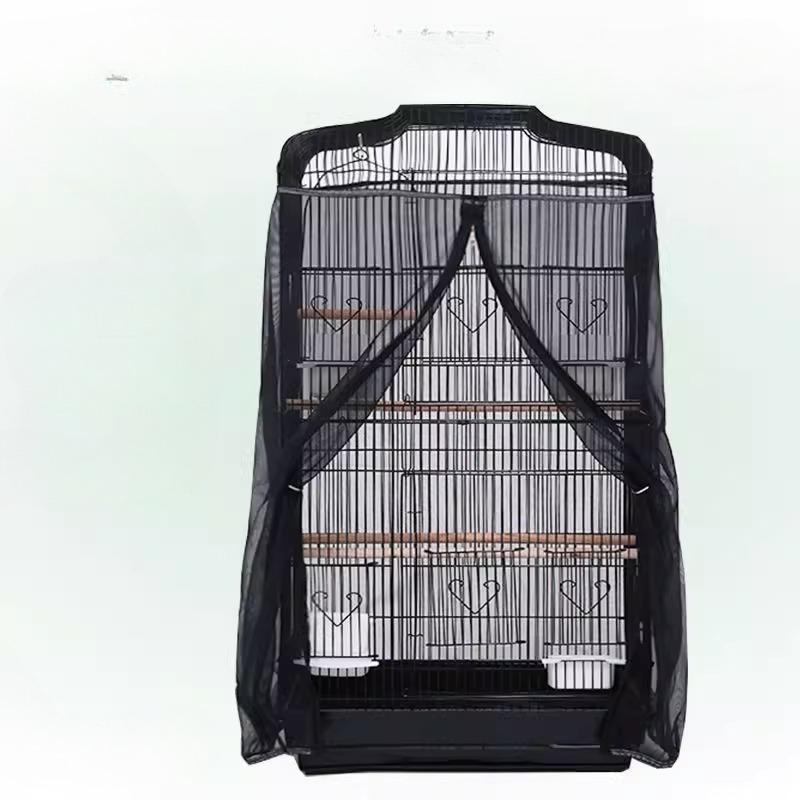 

Airy Mesh Parrot Bird Cage Net Nylon Mesh Bird Cage Cover Shell Skirt Net Easy Cleaning Seed Catcher Guard Bird Cage Accessories 140-170x40cm чорний
