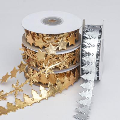 Elegant Ultrasonic Embossed Lace Gold and Silver Ribbon Christmas Tree Holiday Gift Box Packaging Accessories Jewelry Ribbon Home Decoration