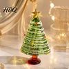 Small Christmas Ornament for Desk Glazed Tree Figurine Colorful Miniature Xmas Decor Handcrafted Glass Craft Display Table Centerpiece Home