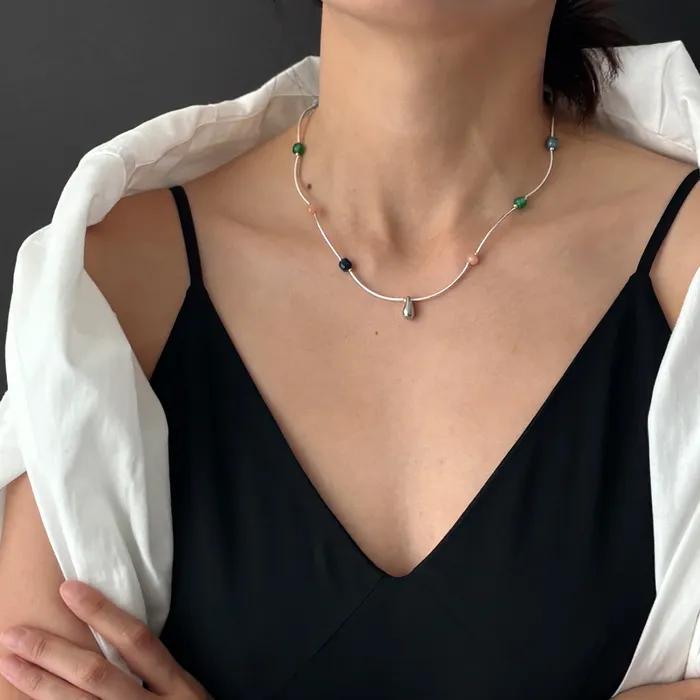 Color Stone Wave Necklace