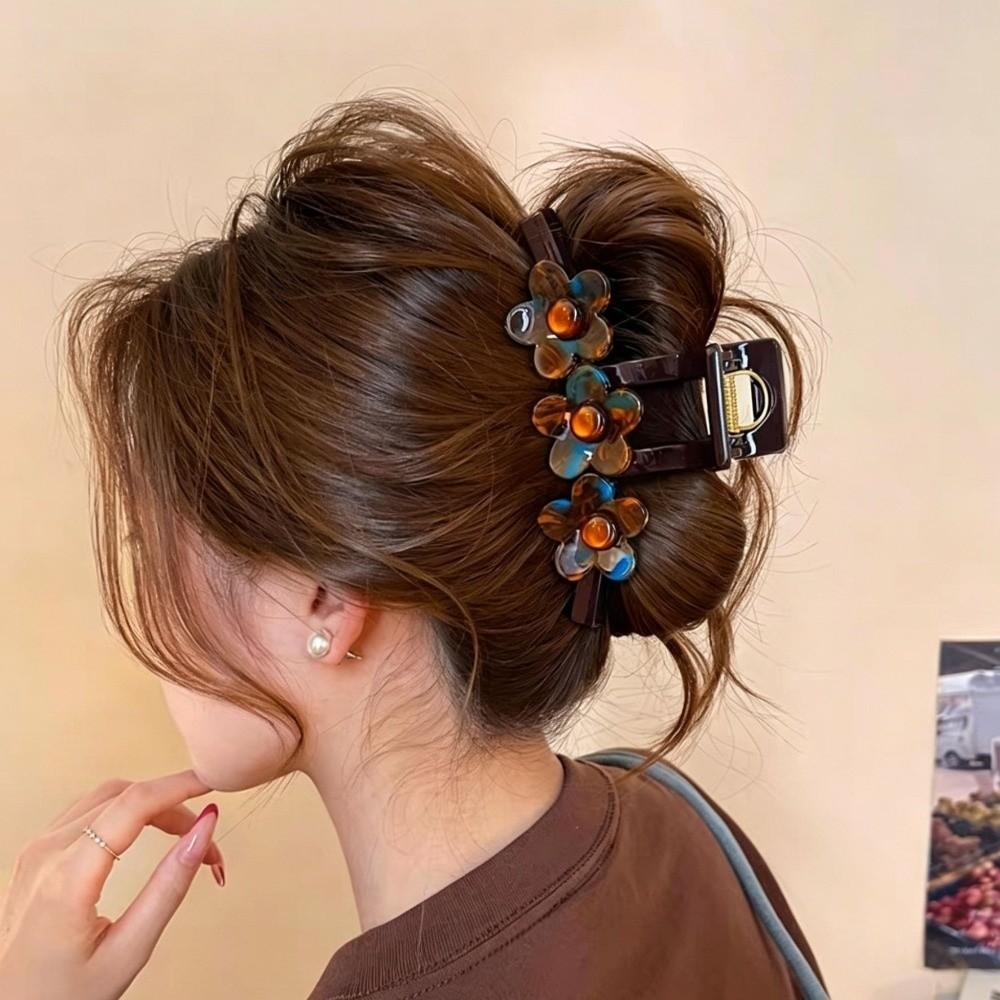 Tortoise Shell Floral Shark Clip Three Flower Acetate Hairpins Bridesmaid Wedding Updo