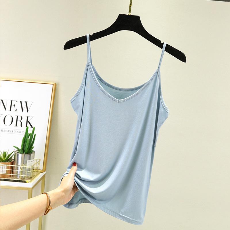 Modal Small Suspender Vest Women's Summer Beauty Back Foreign Style Outside Wear Sleeveless Bottoming Shirt Versatile V-neck Top