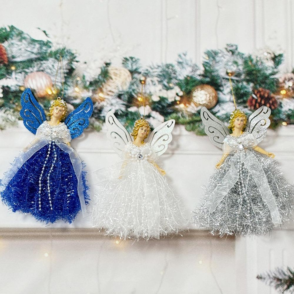 Glitter Christmas Angel Pendant with Shining Wings Hanging Angel Doll  New Year