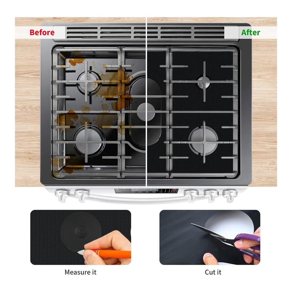 A495P 3Pcs Stove Top Covers for Gas Burners, Washable Cuttable Reusable Stove Protector for Gas Range, 0.4mm Thick Heat