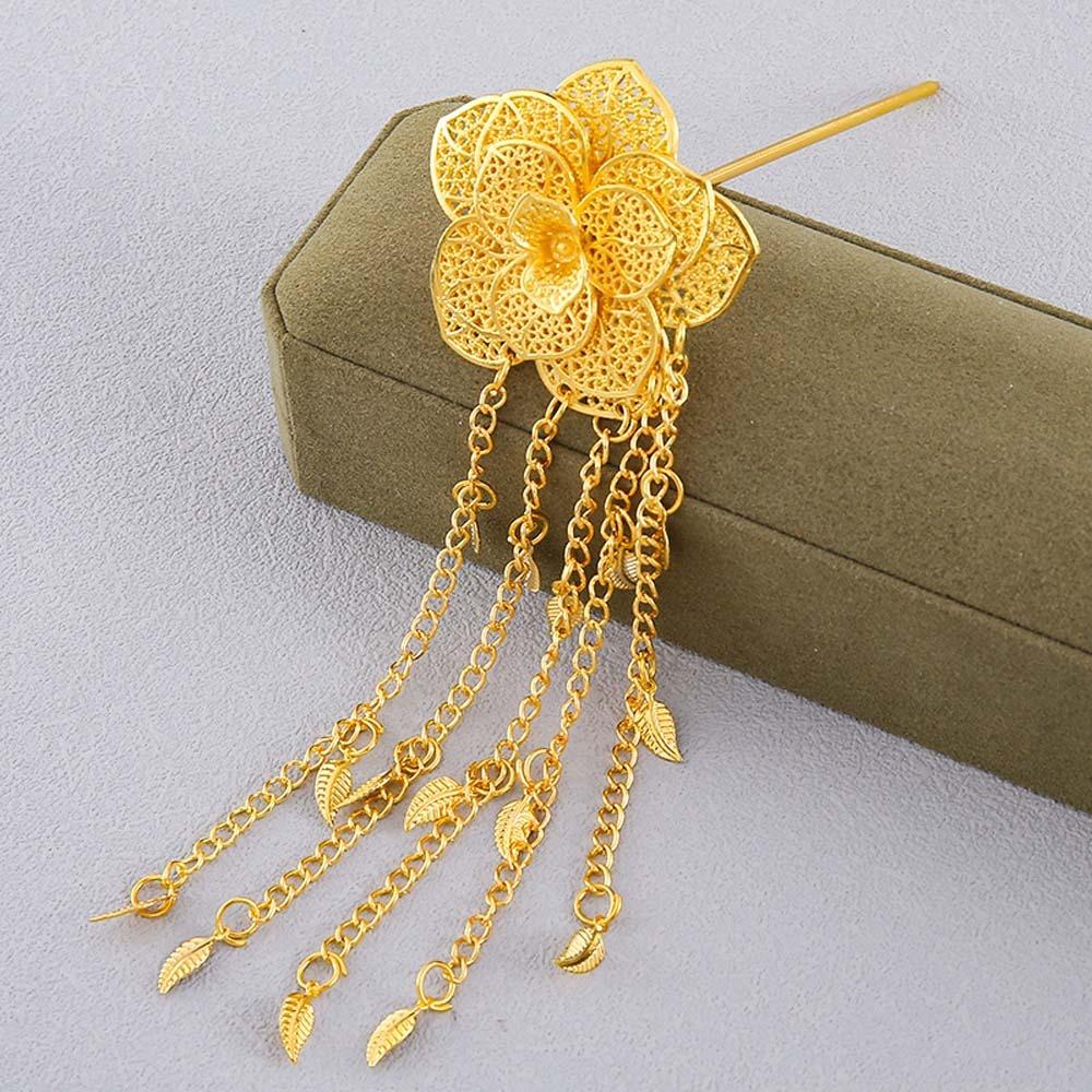 Ancient Thai Metal Flower Hair Fork Silver Rose Hair Sticks  The Water-Sprinkling Festival